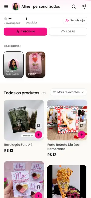 Loja Aline Personalizados aberta no celular