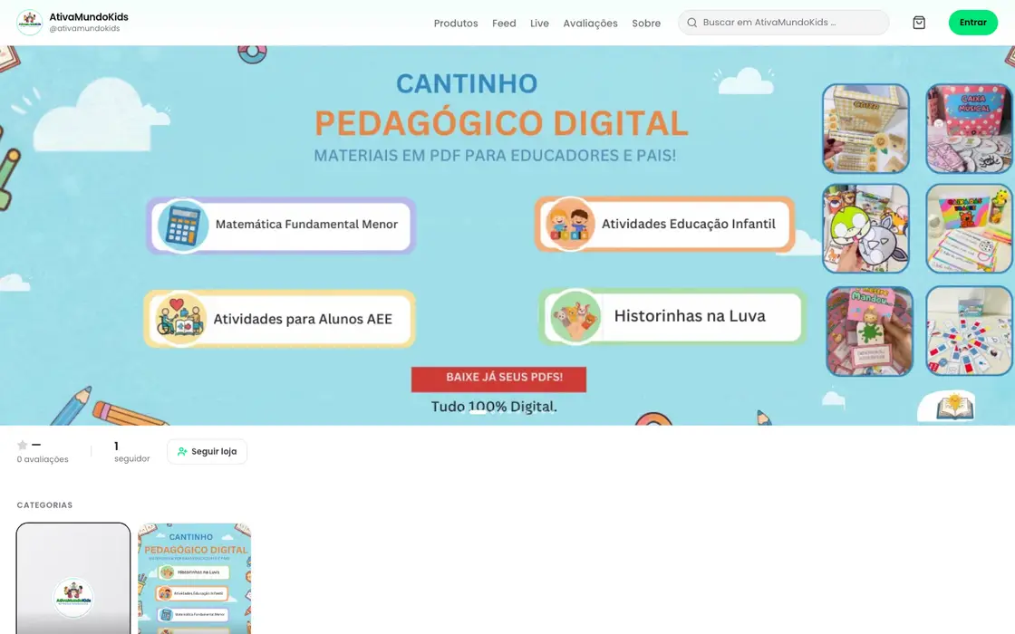 Página inicial da loja AtivaMundoKids no computador