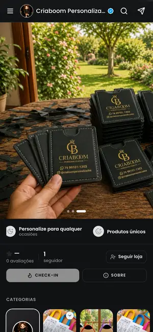 Loja Criaboom Personalizados aberta no celular