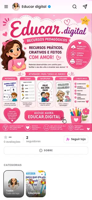 Loja Educar Digital aberta no celular
