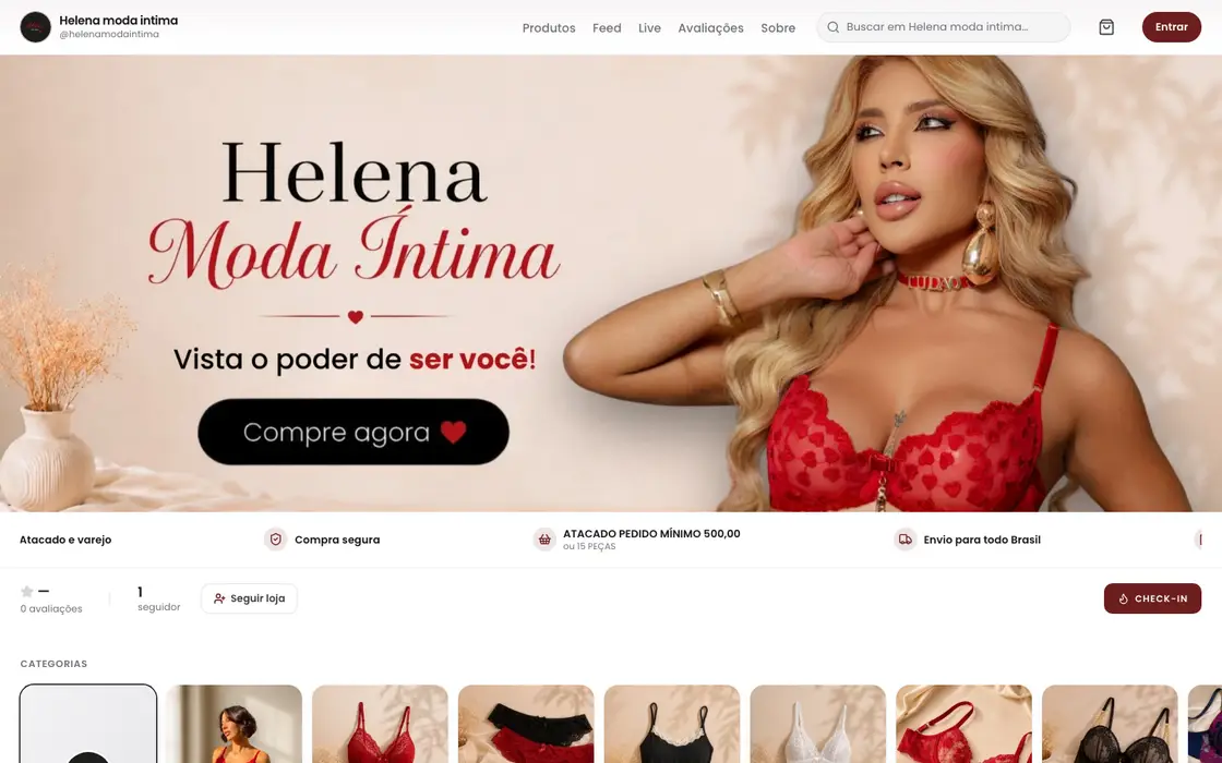 Página inicial da loja Helena Moda Íntima no computador