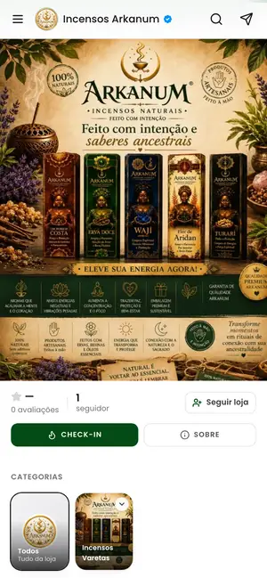 Loja Incensos Arkanum aberta no celular