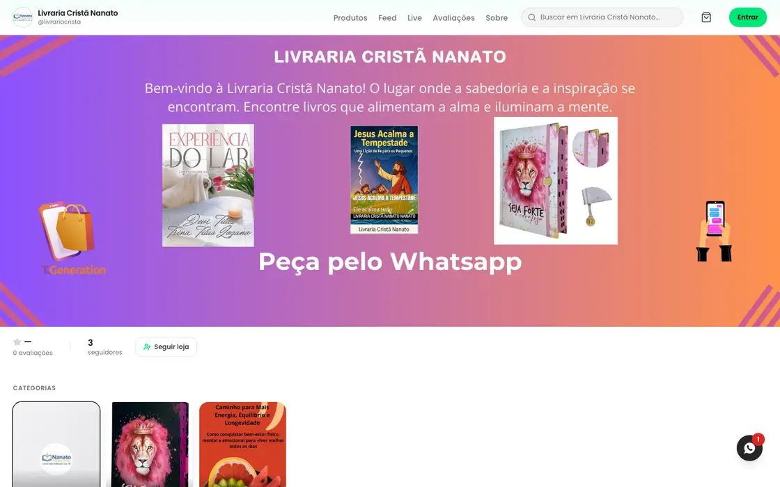 Página inicial da loja Livraria Cristã Nanato no computador
