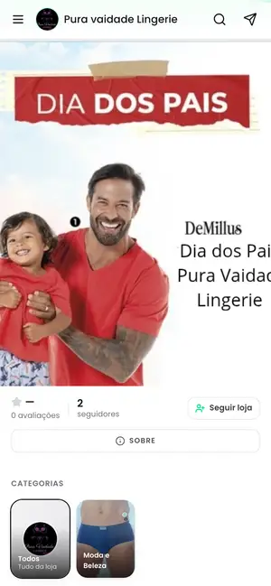Loja Pura Vaidade Lingerie aberta no celular