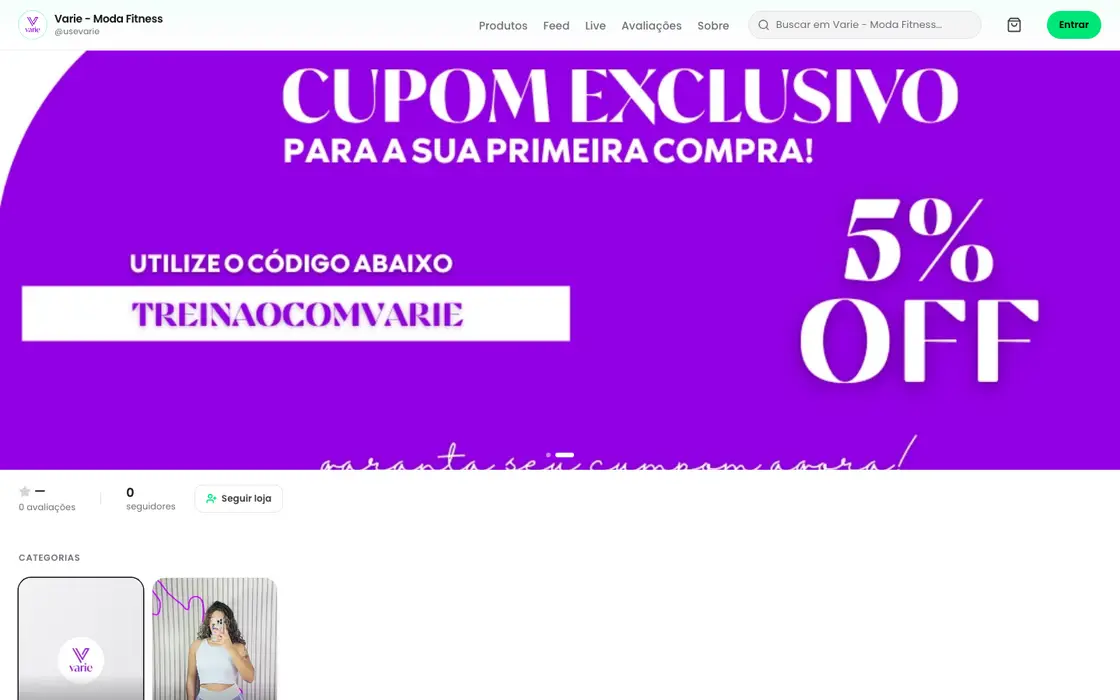 Página inicial da loja Varie Moda Fitness no computador