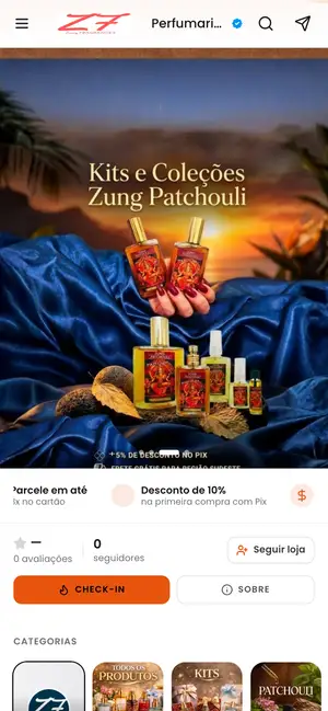 Loja ZUNG Fragrances aberta no celular