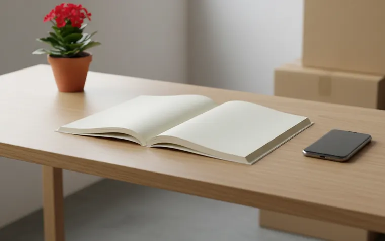 Um catálogo de papel aberto em branco ao lado de um celular com a tela apagada
