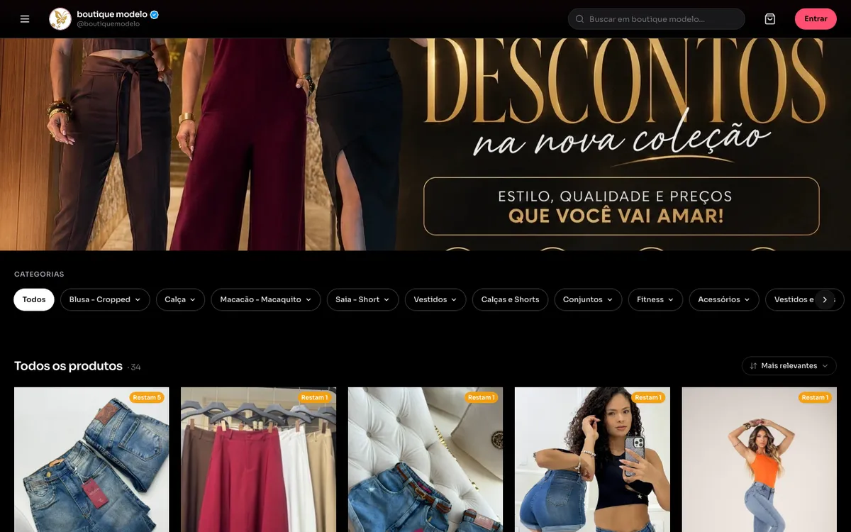 A mesma loja de moda com o tema Jovem, no computador