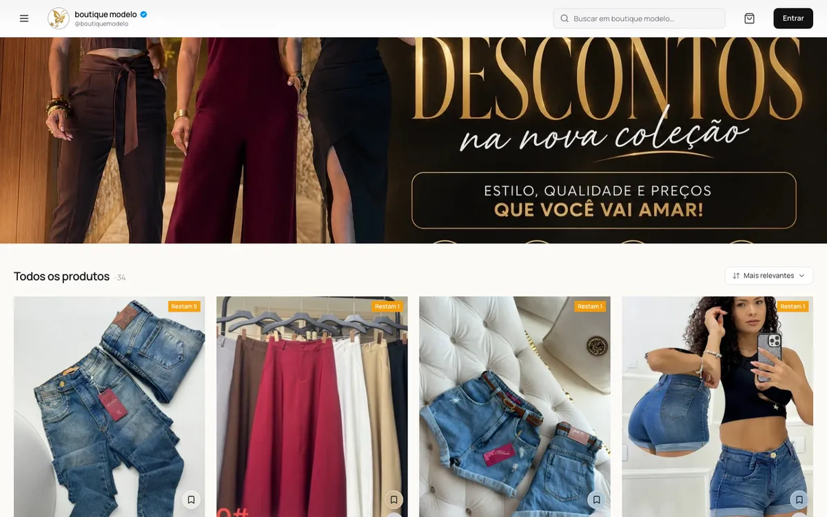 A mesma loja de moda com o tema Minimalista, no computador